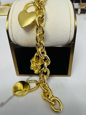 Gold Heart Padlock Charm Bracelet - Women Jewelry